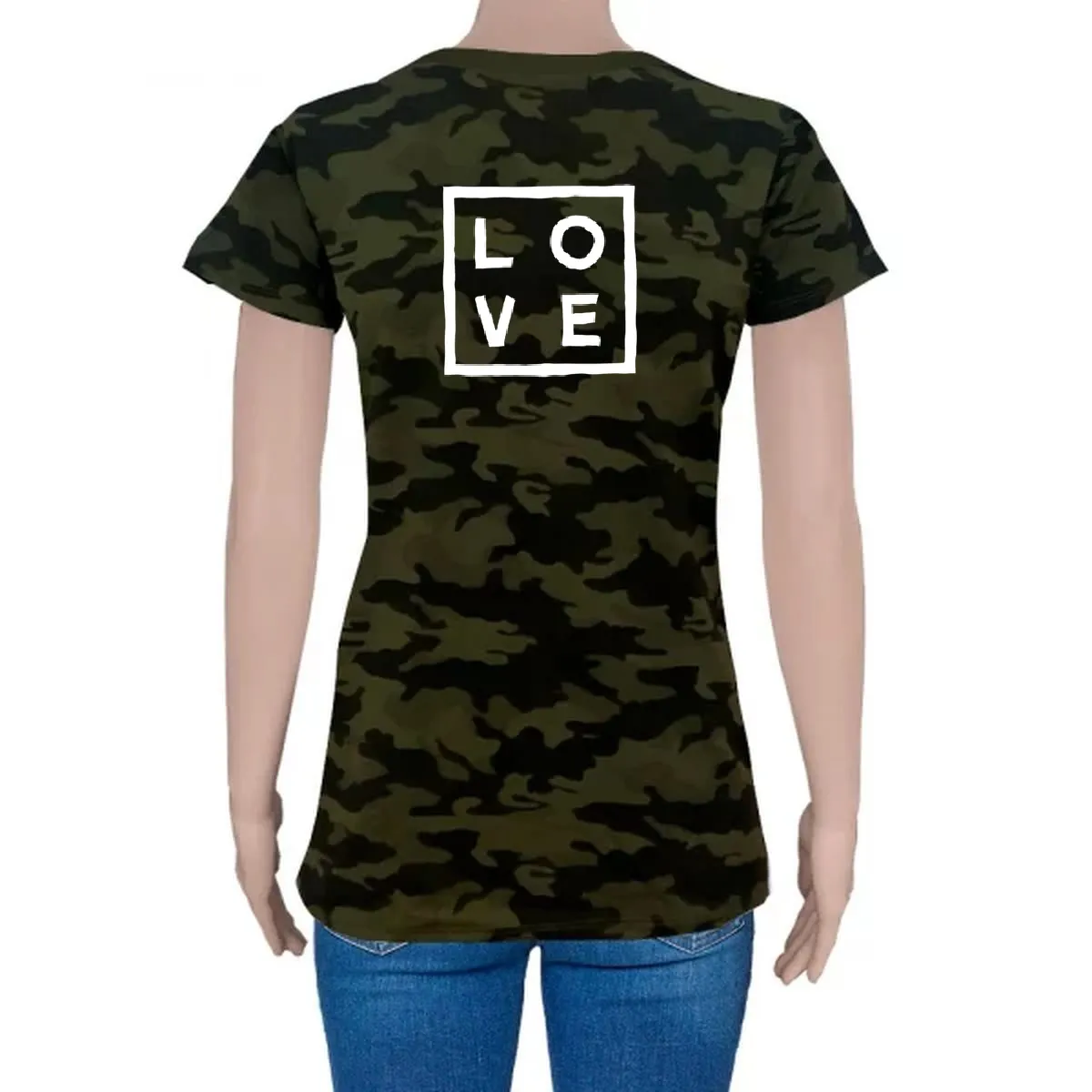 T-shirts - Women - Cotton - Open V – Camouflage - Logo Classic Print
