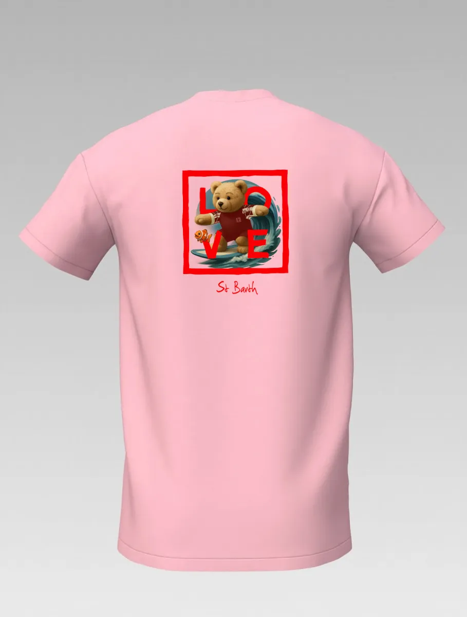 Pink Kids’ T-shirt – Surfing Bear – Signature St Barth & St Martin – LOVE Edition