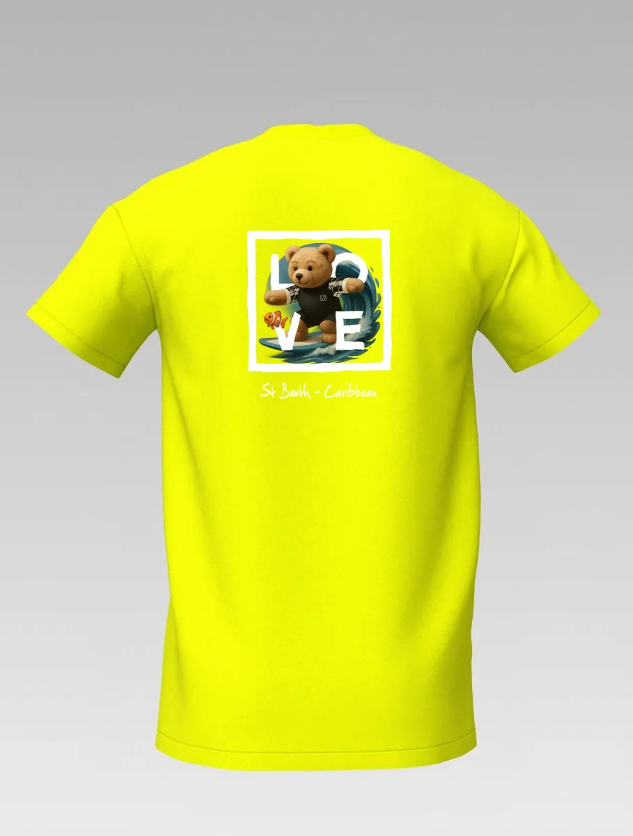 Yellow Kids’ T-shirt – Surfing Bear – Signature St Barth & St Martin – LOVE Edition