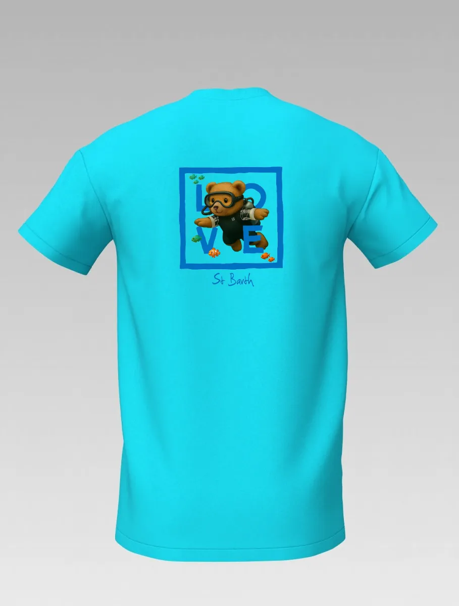 Kids’ Turquoise T-shirt – Diving Bear – Signature St Barth & St Martin – LOVE Edition