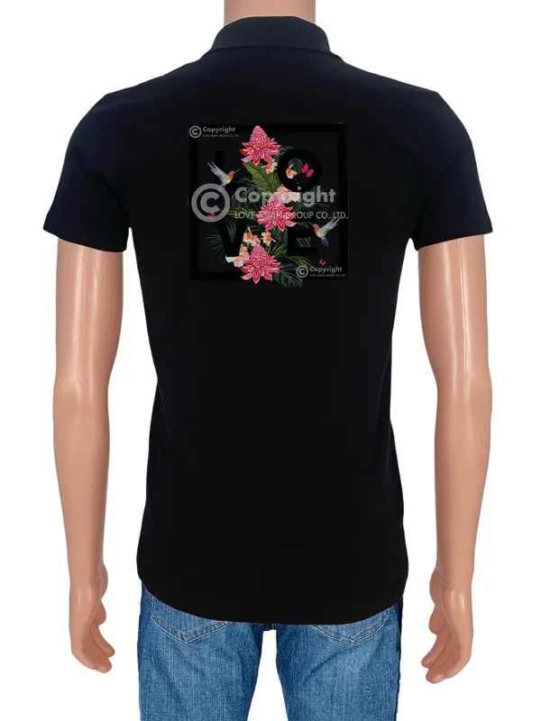 Polo “Slim Fit” with Zip – Black Art FLowers