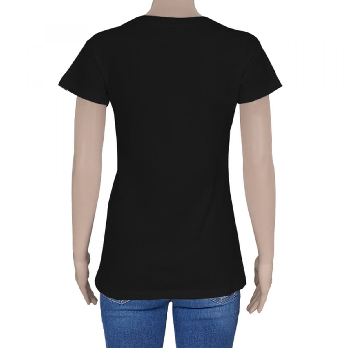 Women's T-shirt – Cotton – Open V – Black - Logo Classic Print