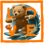 Orange Surfing Bear LOVE