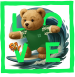 Green Surfing Bear LOVE