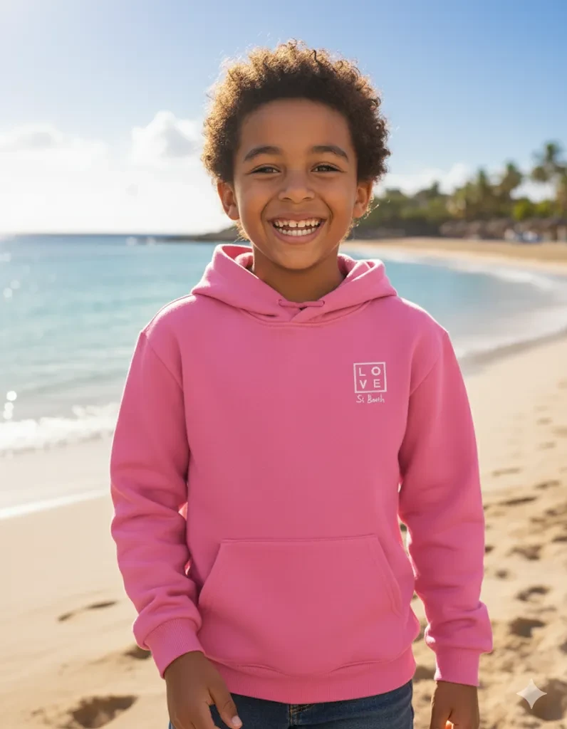 Softness, fun and style LOVE – The pink hoodie for little adventurers of Saint-Barth from 4 years old – Unisex